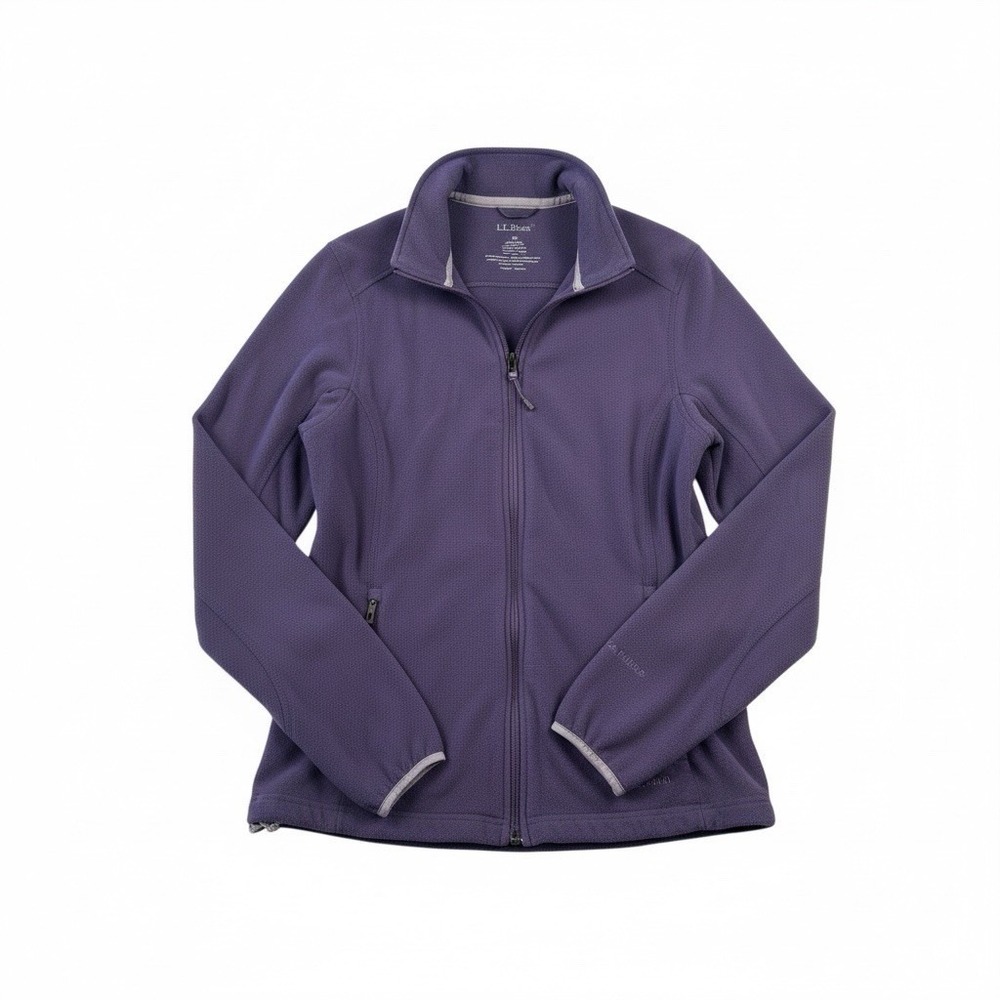 LL Bean Purple Fleece Full Zip Jacket Pockets‎ Medium Outdoors Preppy Classic